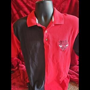 VINTAGE Chicago Bulls 90's Polo Shirt Adult Medium Black Red The Game NBA Men